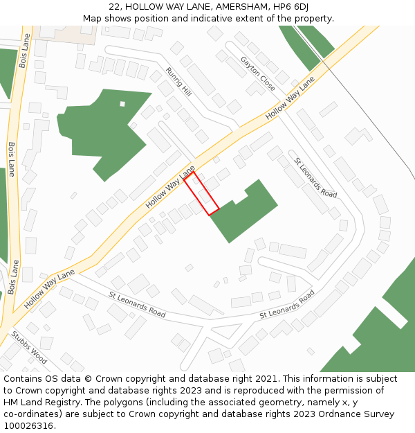 22, HOLLOW WAY LANE, AMERSHAM, HP6 6DJ: Location map and indicative extent of plot