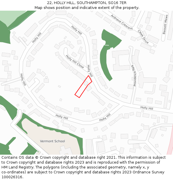 22, HOLLY HILL, SOUTHAMPTON, SO16 7ER: Location map and indicative extent of plot