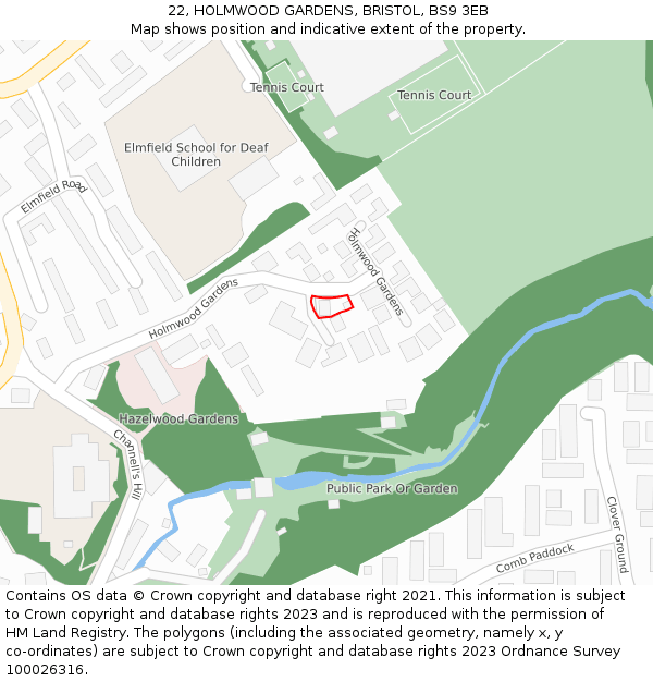 22, HOLMWOOD GARDENS, BRISTOL, BS9 3EB: Location map and indicative extent of plot