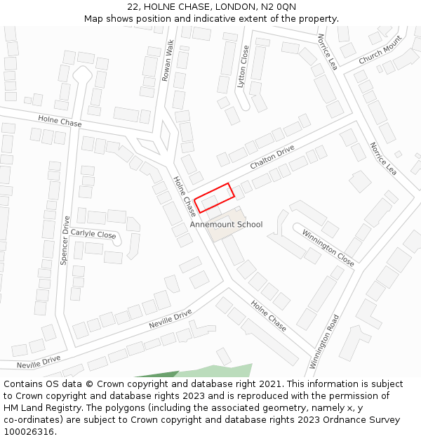 22, HOLNE CHASE, LONDON, N2 0QN: Location map and indicative extent of plot