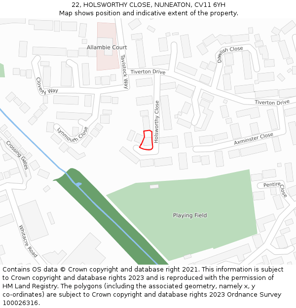 22, HOLSWORTHY CLOSE, NUNEATON, CV11 6YH: Location map and indicative extent of plot