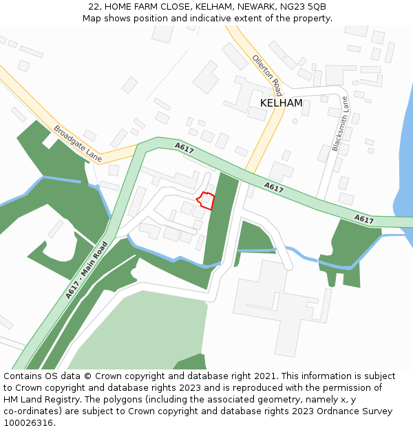 22, HOME FARM CLOSE, KELHAM, NEWARK, NG23 5QB: Location map and indicative extent of plot