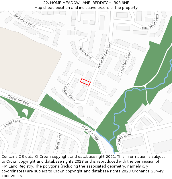 22, HOME MEADOW LANE, REDDITCH, B98 9NE: Location map and indicative extent of plot