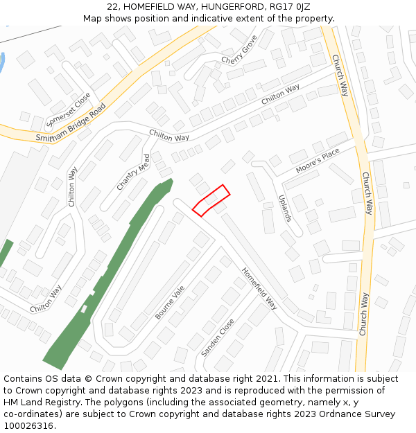 22, HOMEFIELD WAY, HUNGERFORD, RG17 0JZ: Location map and indicative extent of plot
