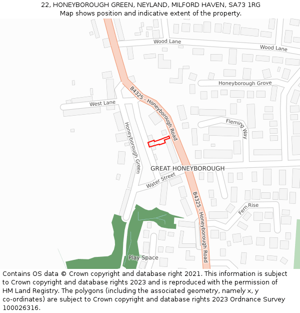 22, HONEYBOROUGH GREEN, NEYLAND, MILFORD HAVEN, SA73 1RG: Location map and indicative extent of plot