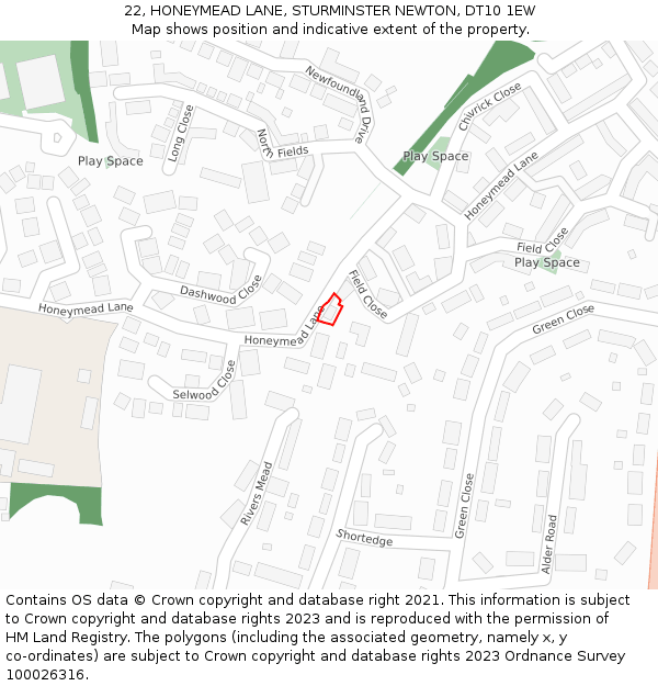 22, HONEYMEAD LANE, STURMINSTER NEWTON, DT10 1EW: Location map and indicative extent of plot