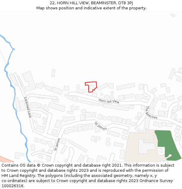 22, HORN HILL VIEW, BEAMINSTER, DT8 3PJ: Location map and indicative extent of plot