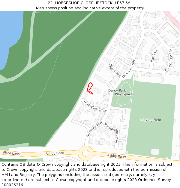 22, HORSESHOE CLOSE, IBSTOCK, LE67 6AL: Location map and indicative extent of plot