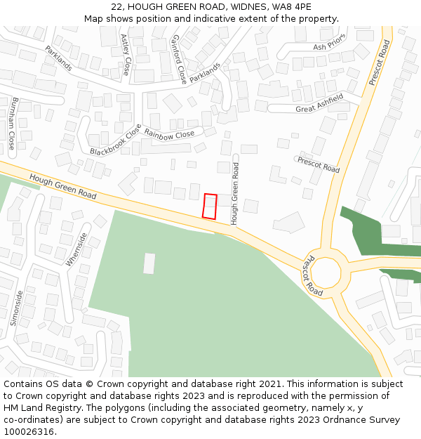 22, HOUGH GREEN ROAD, WIDNES, WA8 4PE: Location map and indicative extent of plot