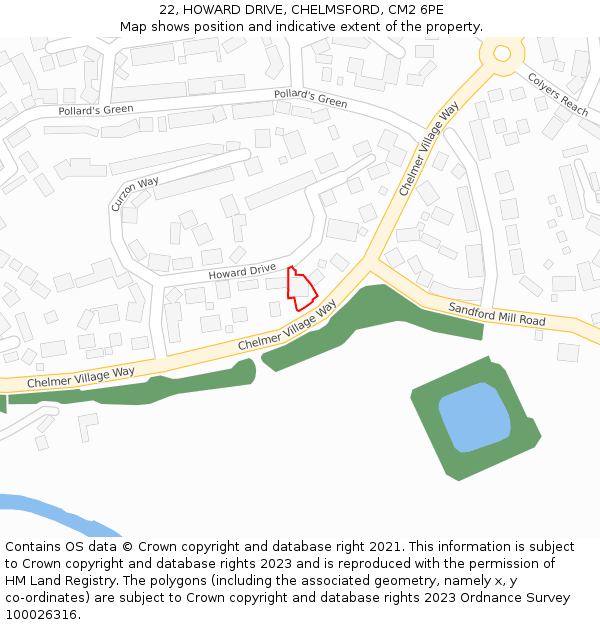 22, HOWARD DRIVE, CHELMSFORD, CM2 6PE: Location map and indicative extent of plot