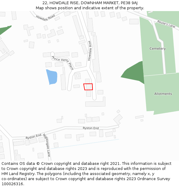 22, HOWDALE RISE, DOWNHAM MARKET, PE38 9AJ: Location map and indicative extent of plot