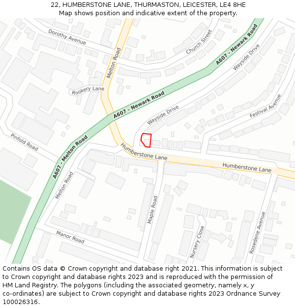 22, HUMBERSTONE LANE, THURMASTON, LEICESTER, LE4 8HE: Location map and indicative extent of plot