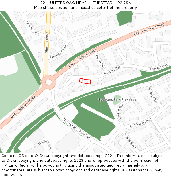 22, HUNTERS OAK, HEMEL HEMPSTEAD, HP2 7SN: Location map and indicative extent of plot