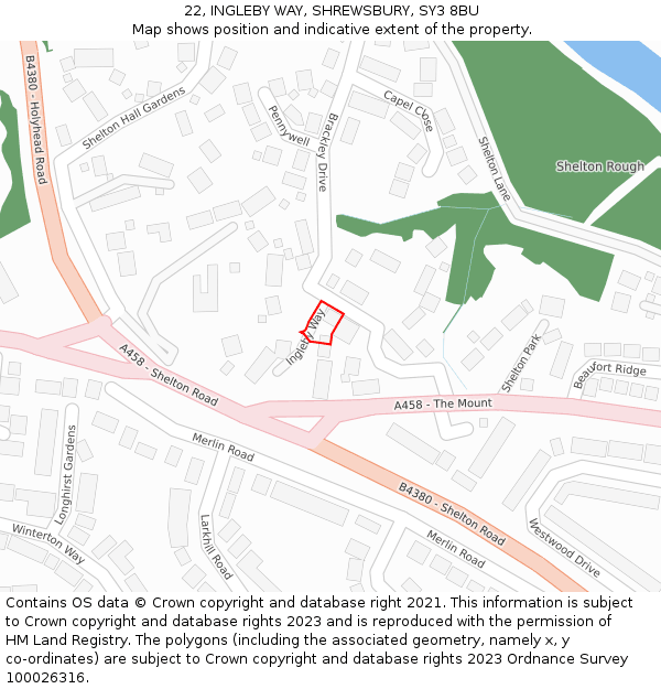 22, INGLEBY WAY, SHREWSBURY, SY3 8BU: Location map and indicative extent of plot