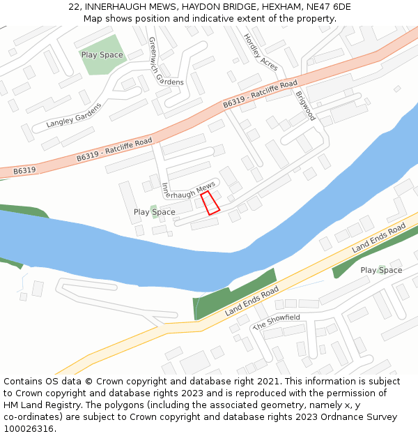22, INNERHAUGH MEWS, HAYDON BRIDGE, HEXHAM, NE47 6DE: Location map and indicative extent of plot