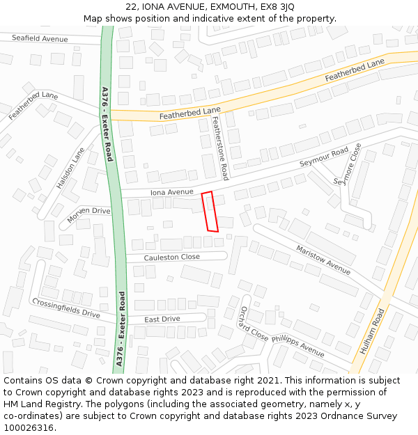 22, IONA AVENUE, EXMOUTH, EX8 3JQ: Location map and indicative extent of plot