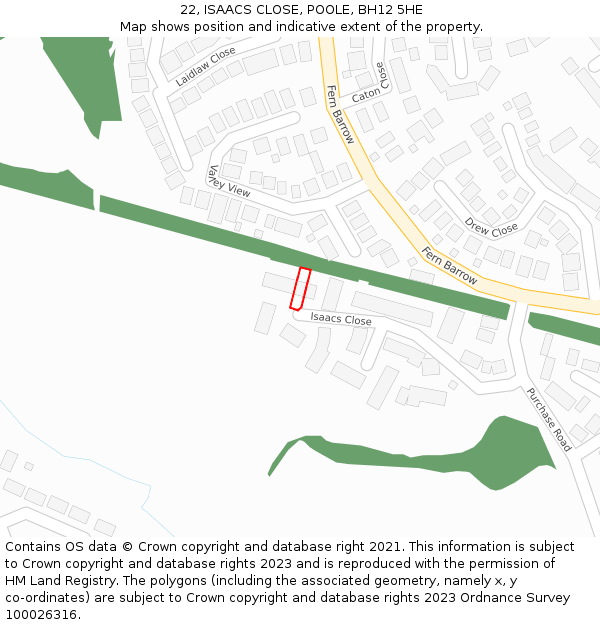 22, ISAACS CLOSE, POOLE, BH12 5HE: Location map and indicative extent of plot