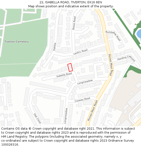 22, ISABELLA ROAD, TIVERTON, EX16 6EN: Location map and indicative extent of plot