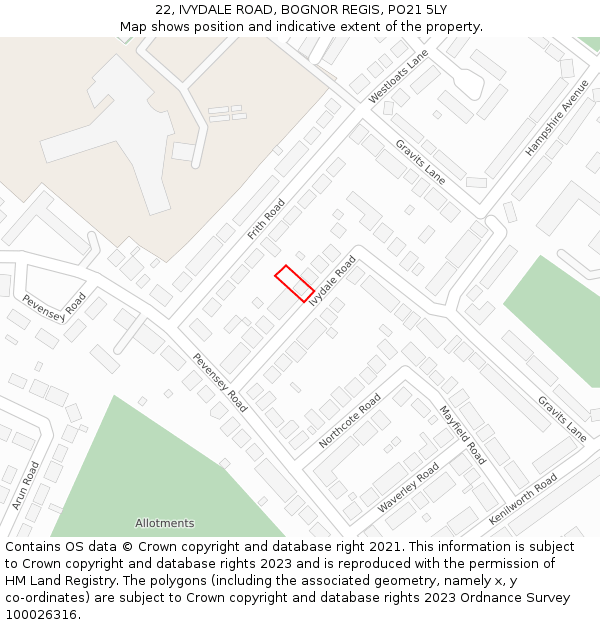 22, IVYDALE ROAD, BOGNOR REGIS, PO21 5LY: Location map and indicative extent of plot