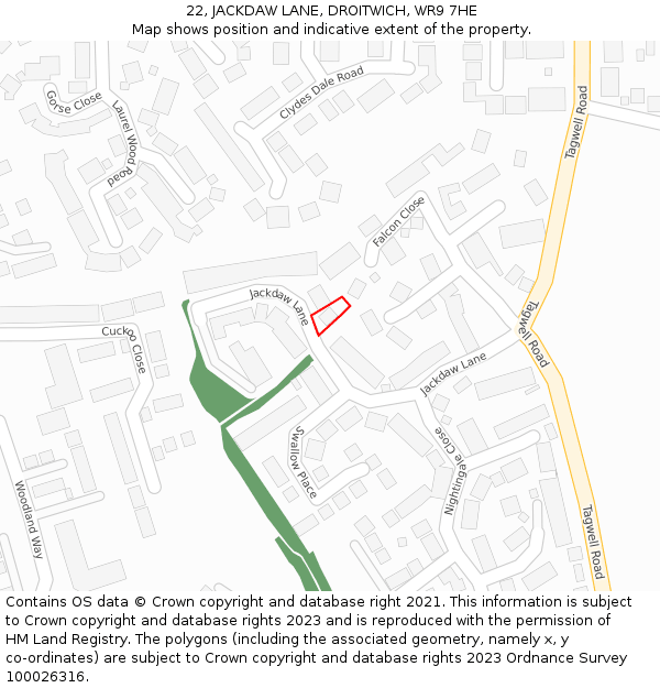 22, JACKDAW LANE, DROITWICH, WR9 7HE: Location map and indicative extent of plot