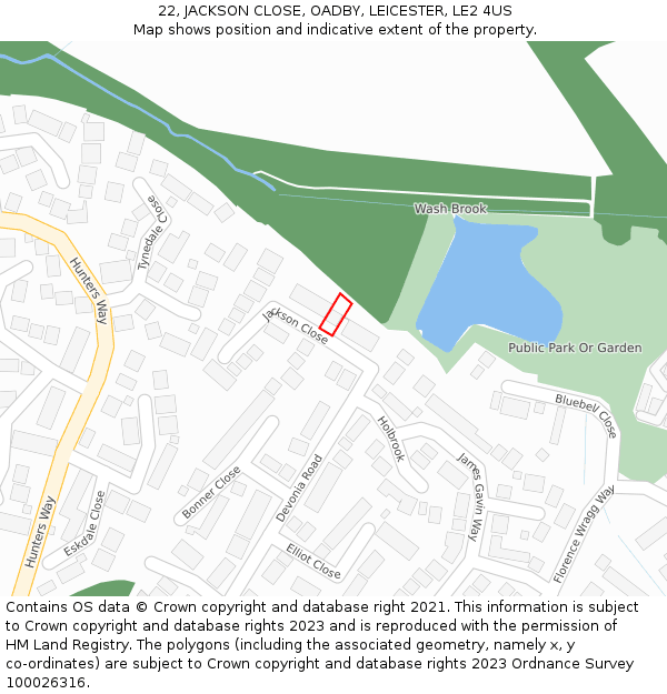 22, JACKSON CLOSE, OADBY, LEICESTER, LE2 4US: Location map and indicative extent of plot