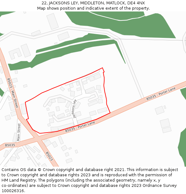 22, JACKSONS LEY, MIDDLETON, MATLOCK, DE4 4NX: Location map and indicative extent of plot