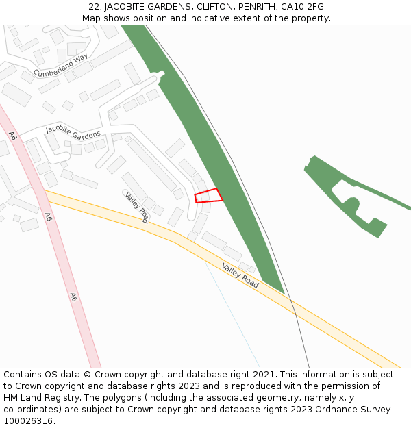 22, JACOBITE GARDENS, CLIFTON, PENRITH, CA10 2FG: Location map and indicative extent of plot