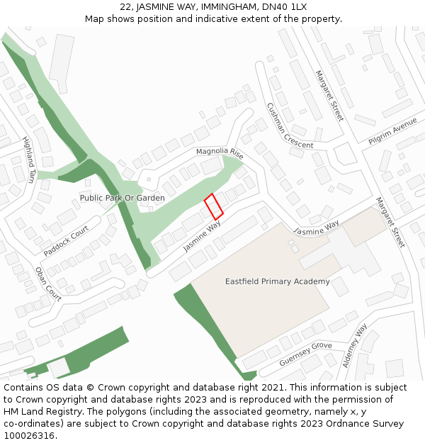 22, JASMINE WAY, IMMINGHAM, DN40 1LX: Location map and indicative extent of plot