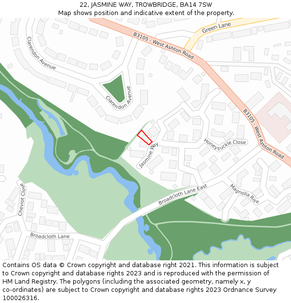 22, JASMINE WAY, TROWBRIDGE, BA14 7SW: Location map and indicative extent of plot