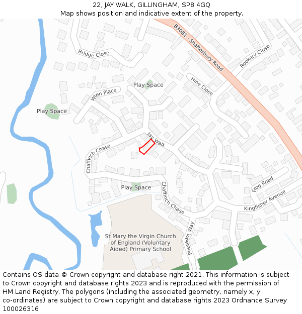 22, JAY WALK, GILLINGHAM, SP8 4GQ: Location map and indicative extent of plot