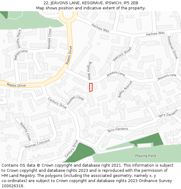 22, JEAVONS LANE, KESGRAVE, IPSWICH, IP5 2EB: Location map and indicative extent of plot