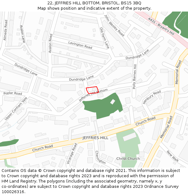 22, JEFFRIES HILL BOTTOM, BRISTOL, BS15 3BQ: Location map and indicative extent of plot