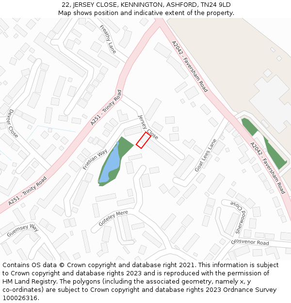 22, JERSEY CLOSE, KENNINGTON, ASHFORD, TN24 9LD: Location map and indicative extent of plot