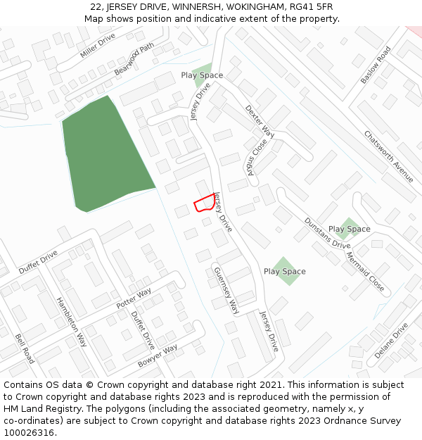 22, JERSEY DRIVE, WINNERSH, WOKINGHAM, RG41 5FR: Location map and indicative extent of plot