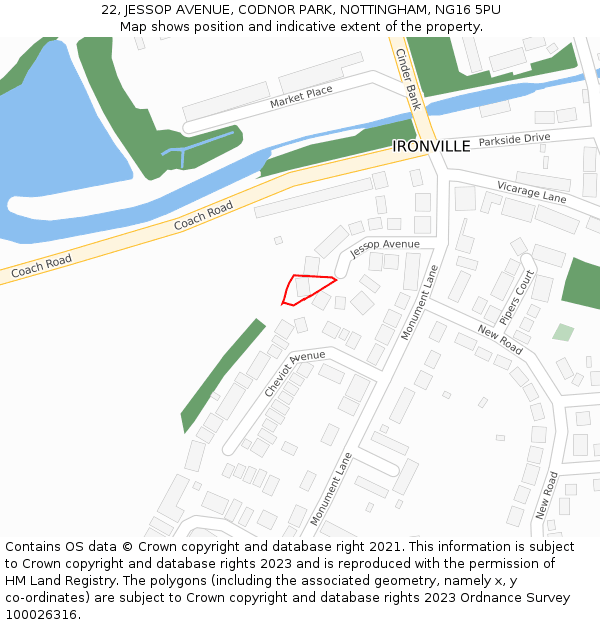 22, JESSOP AVENUE, CODNOR PARK, NOTTINGHAM, NG16 5PU: Location map and indicative extent of plot