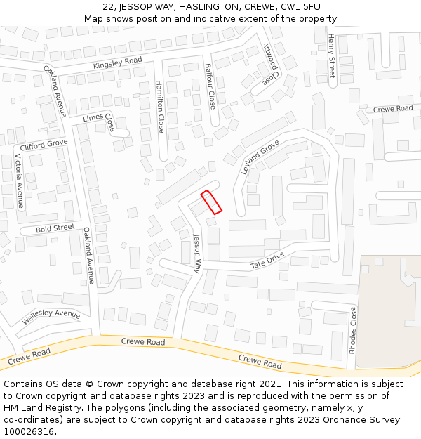 22, JESSOP WAY, HASLINGTON, CREWE, CW1 5FU: Location map and indicative extent of plot