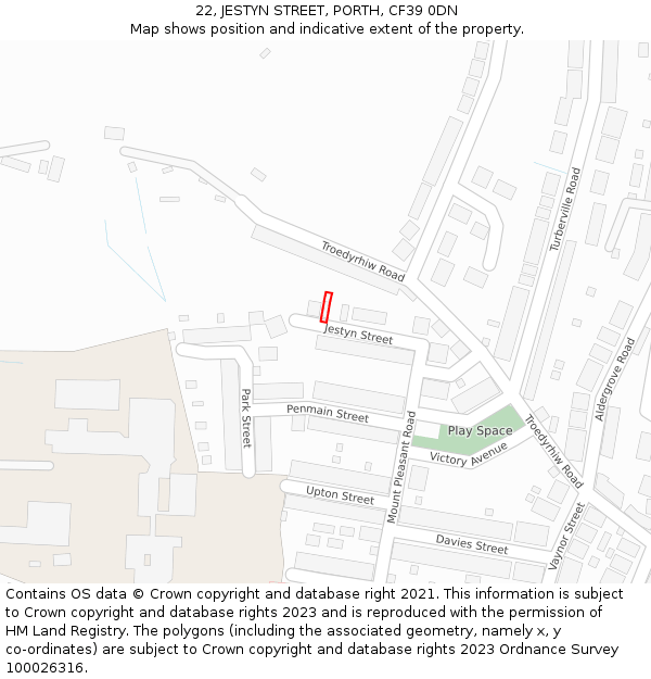 22, JESTYN STREET, PORTH, CF39 0DN: Location map and indicative extent of plot