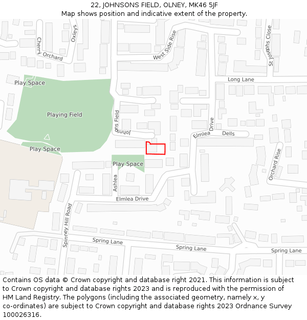 22, JOHNSONS FIELD, OLNEY, MK46 5JF: Location map and indicative extent of plot