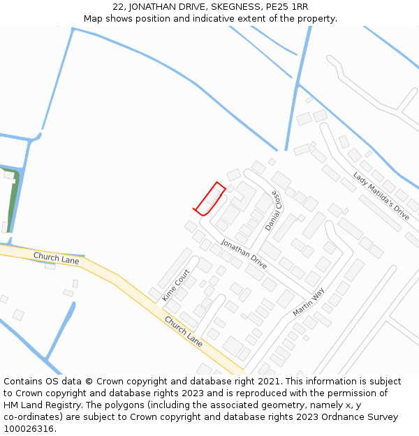 22, JONATHAN DRIVE, SKEGNESS, PE25 1RR: Location map and indicative extent of plot
