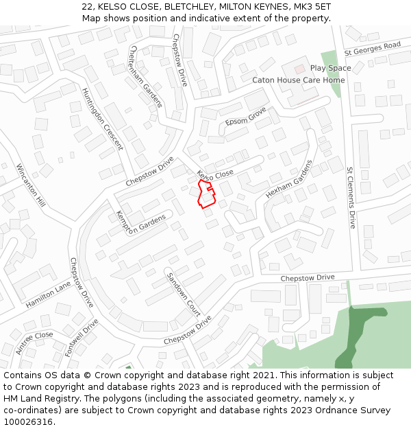 22, KELSO CLOSE, BLETCHLEY, MILTON KEYNES, MK3 5ET: Location map and indicative extent of plot