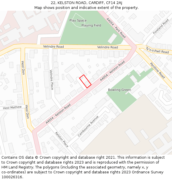 22, KELSTON ROAD, CARDIFF, CF14 2AJ: Location map and indicative extent of plot