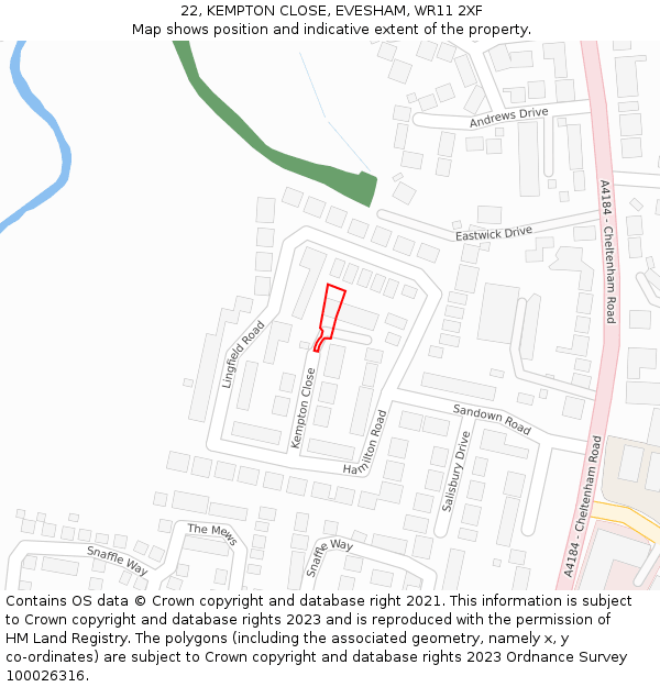 22, KEMPTON CLOSE, EVESHAM, WR11 2XF: Location map and indicative extent of plot