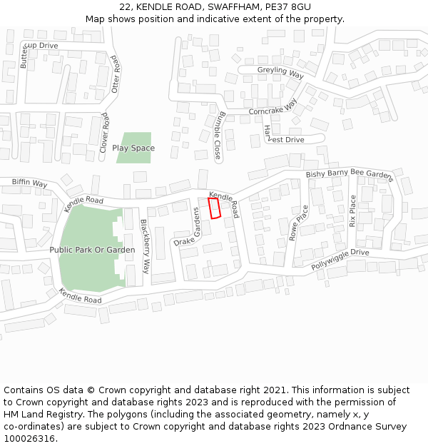 22, KENDLE ROAD, SWAFFHAM, PE37 8GU: Location map and indicative extent of plot