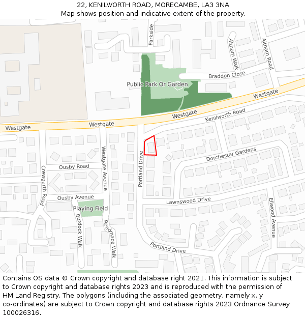 22, KENILWORTH ROAD, MORECAMBE, LA3 3NA: Location map and indicative extent of plot