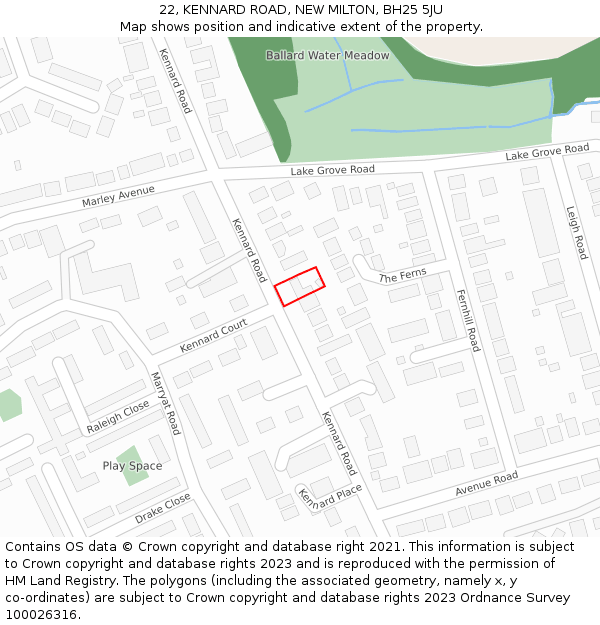 22, KENNARD ROAD, NEW MILTON, BH25 5JU: Location map and indicative extent of plot