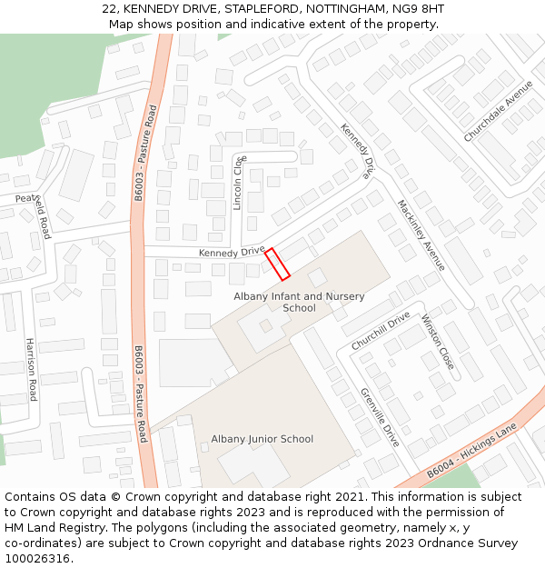 22, KENNEDY DRIVE, STAPLEFORD, NOTTINGHAM, NG9 8HT: Location map and indicative extent of plot