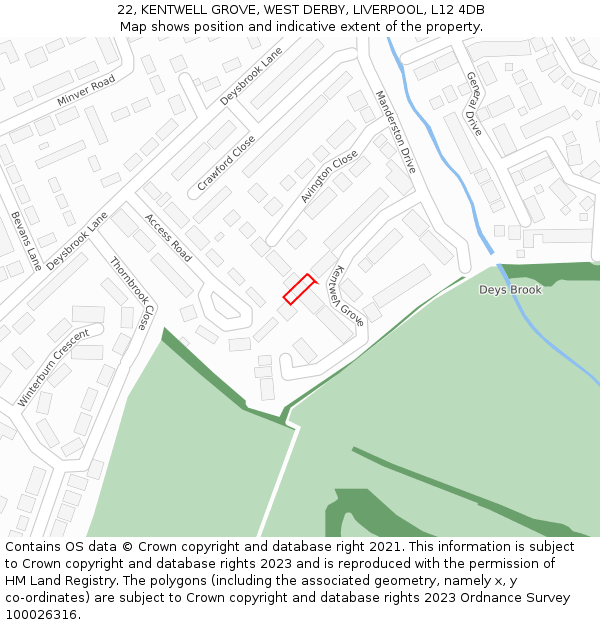 22, KENTWELL GROVE, WEST DERBY, LIVERPOOL, L12 4DB: Location map and indicative extent of plot