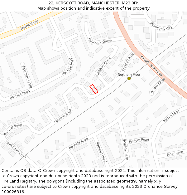 22, KERSCOTT ROAD, MANCHESTER, M23 0FN: Location map and indicative extent of plot