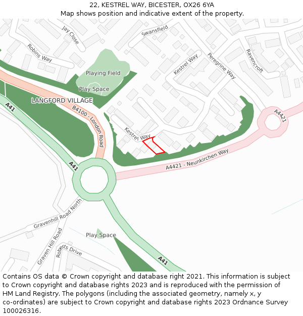 22, KESTREL WAY, BICESTER, OX26 6YA: Location map and indicative extent of plot