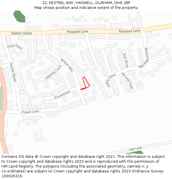 22, KESTREL WAY, HASWELL, DURHAM, DH6 2BF: Location map and indicative extent of plot